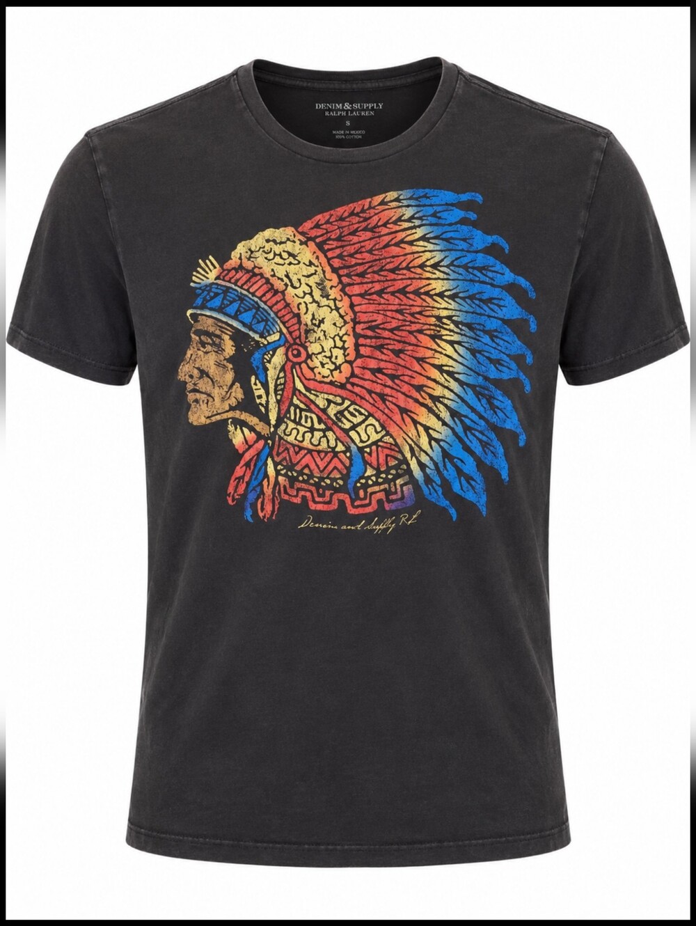 Denim & Supply Ralph Lauren T-Shirt Men S Native Chief Faded Dark Brown